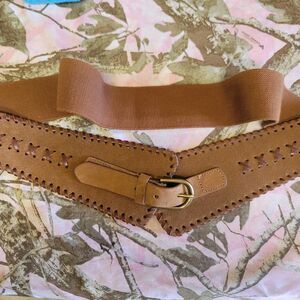 Anthropologie Brown Leather Suede & Elastic Plus Size Corset Belt Womens Size 3X